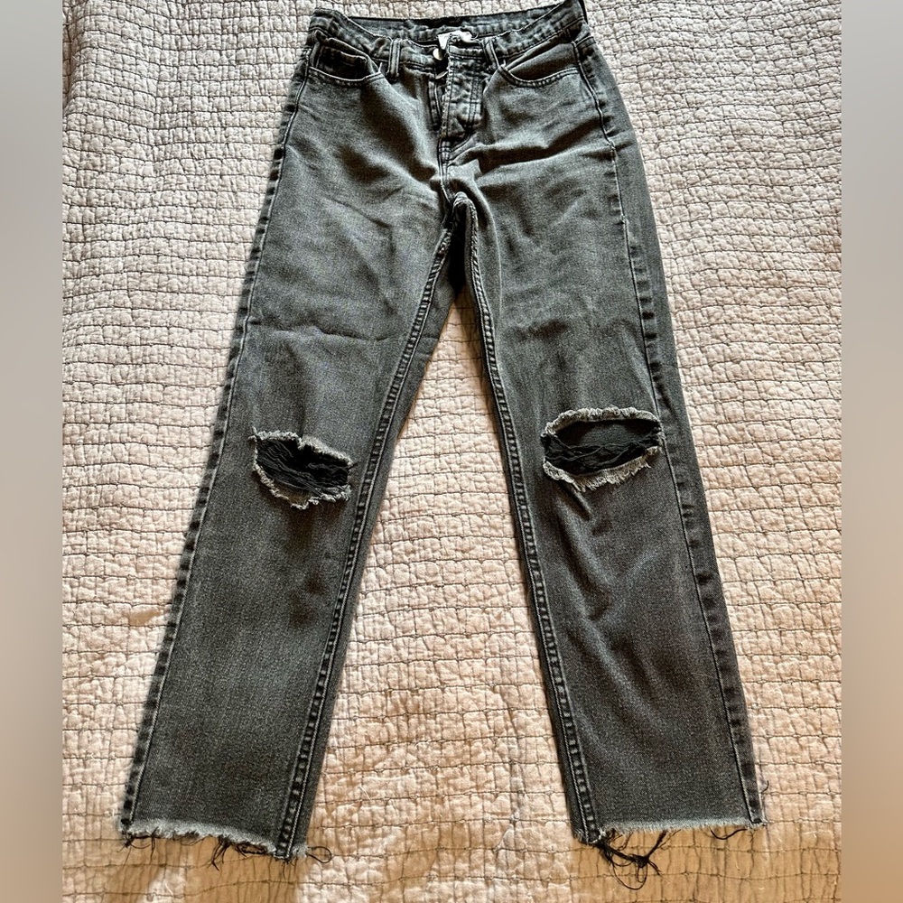 Princess Polly distressed black jeans-High rise, btn fly and straight leg sz 8